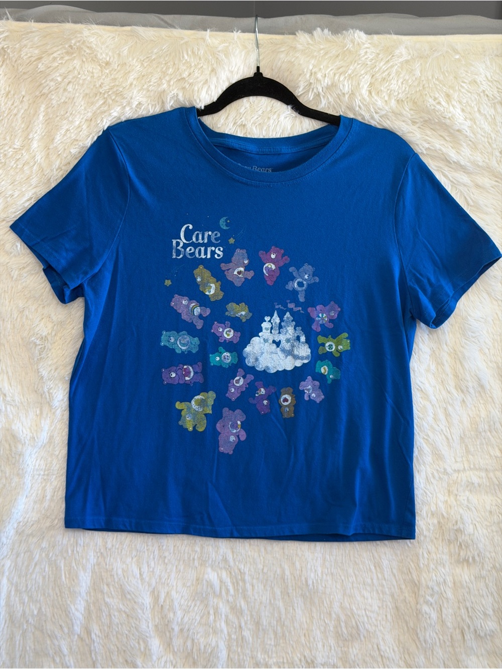 Care Bears Womens Short Sleeve Graphic Tee Size XL Blue Nostalgic Kidcore READ